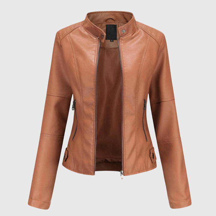 Chaqueta Corta de Cuero para Mujer en Marrón claro