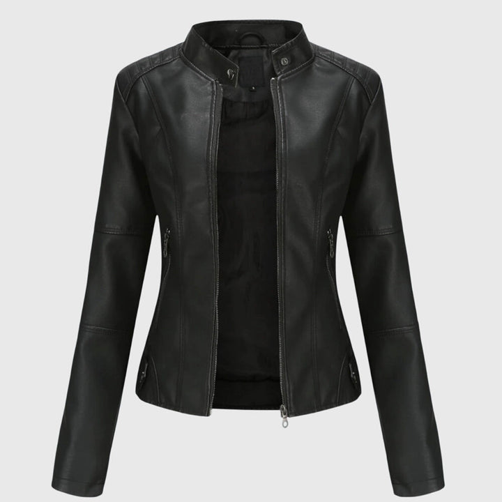 Chaqueta Corta de Cuero para Mujer en Negro