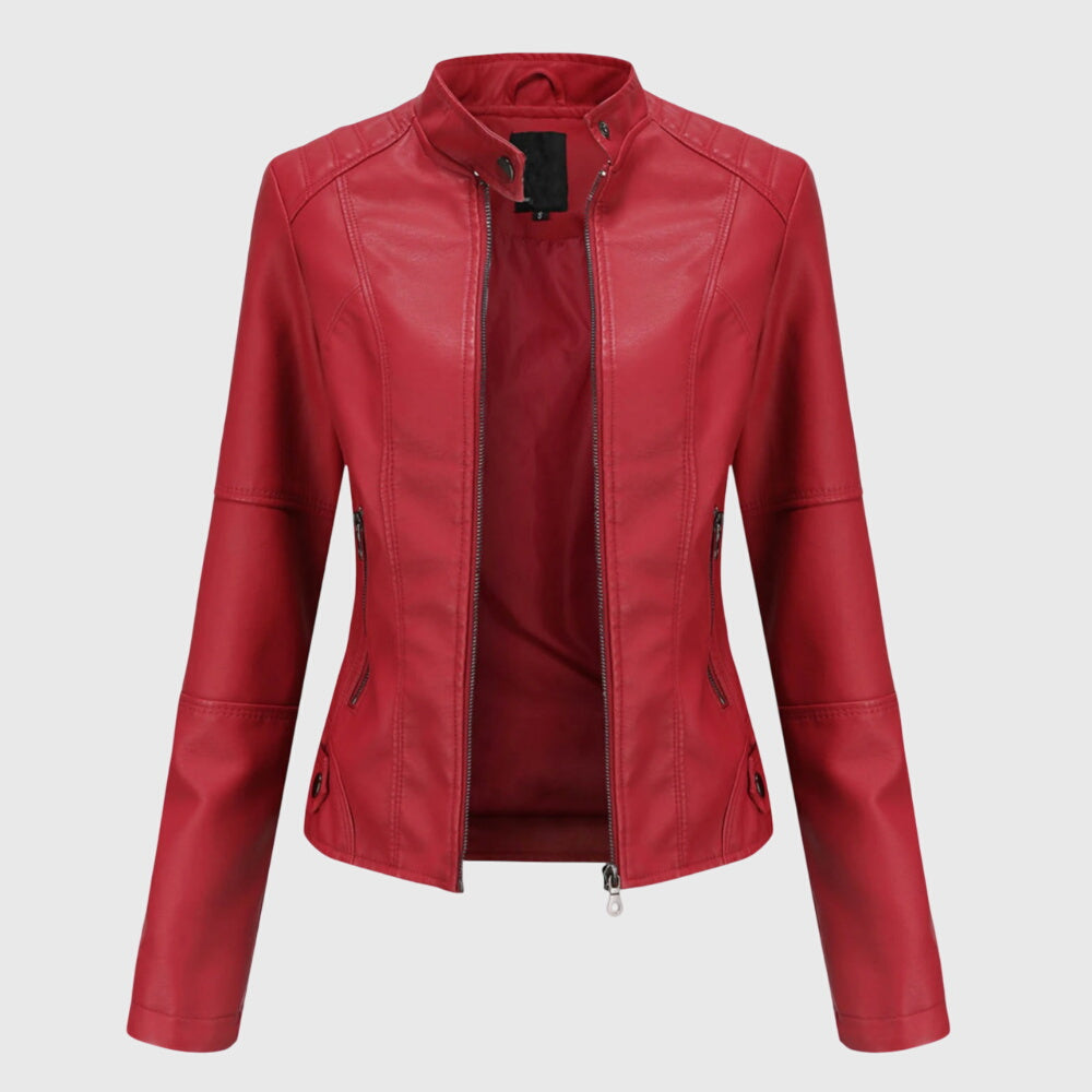 Chaqueta Corta de Cuero para Mujer en Rojo