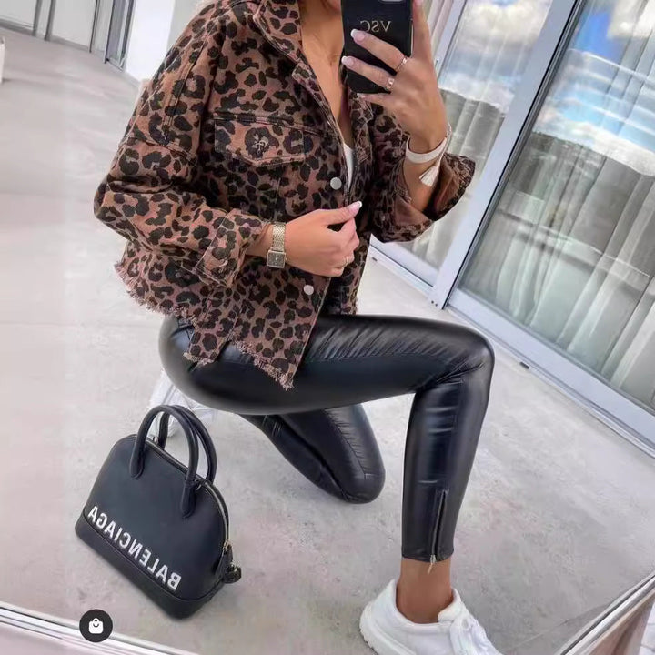 Chaqueta Corta Vaquera Mujer Oversize Leopardo (3)