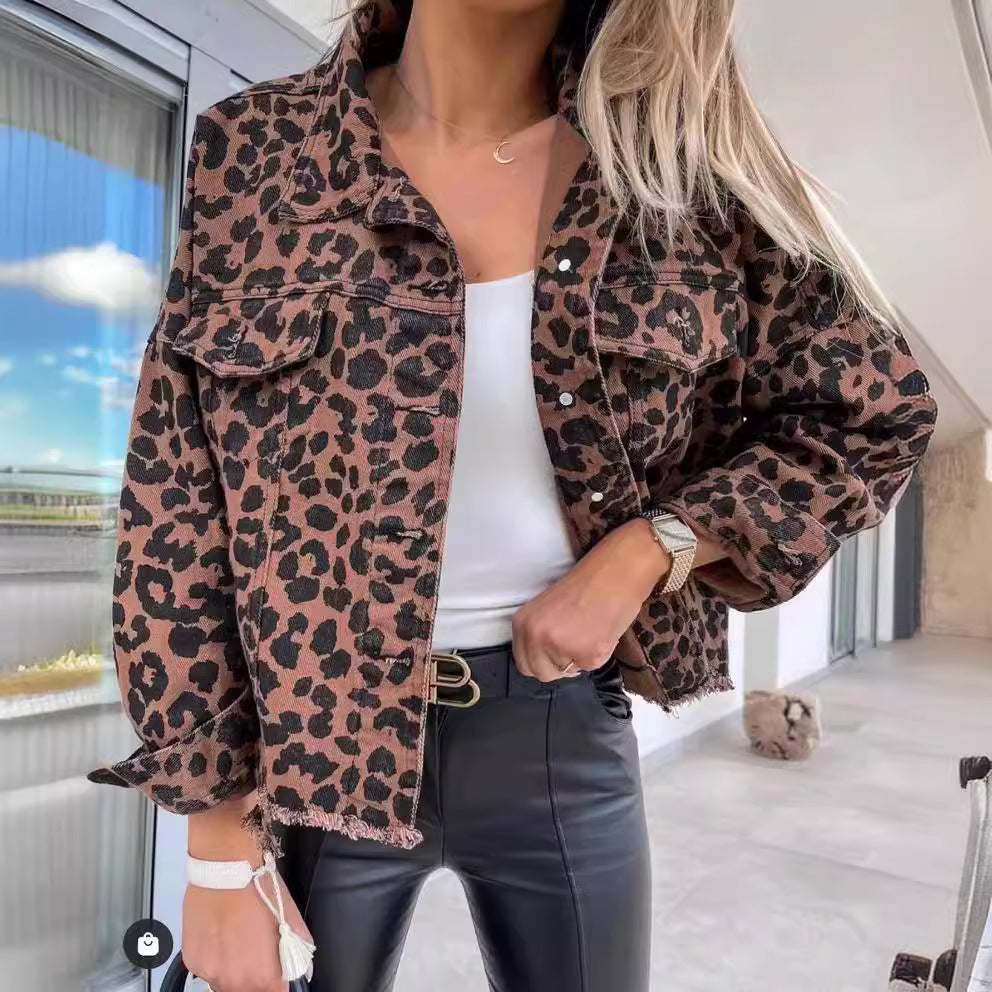 Chaqueta Corta Vaquera Mujer Oversize Leopardo (4)