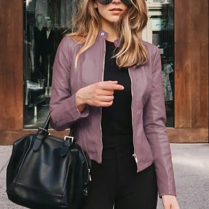 Chaqueta de cuero ajustada para mujer en Lavender