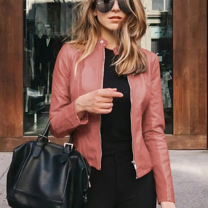 Chaqueta de cuero ajustada para mujer en Rosa