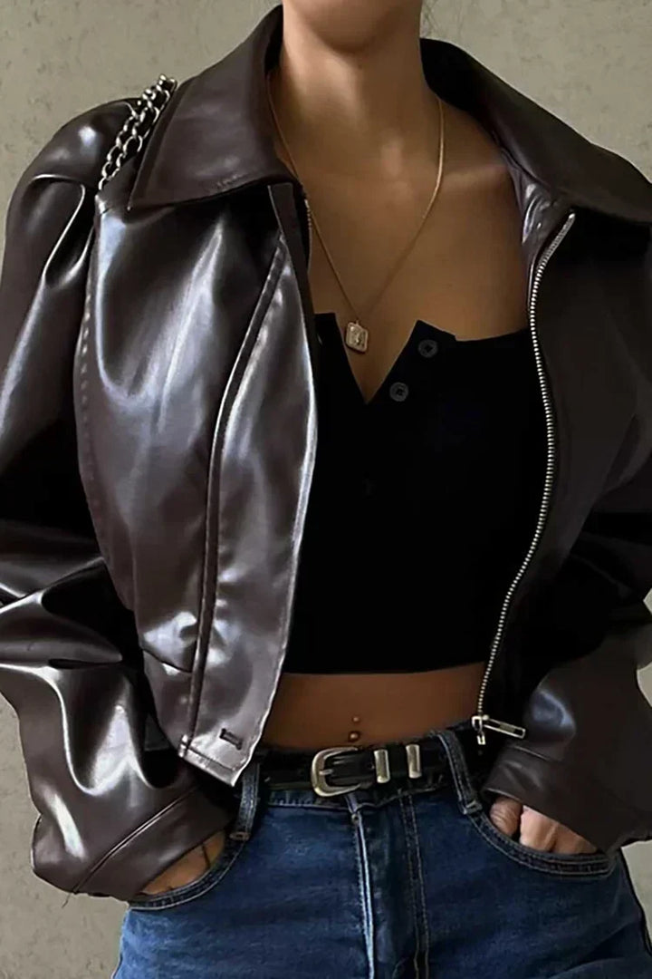 Chaqueta de cuero cropped para mujer (2)