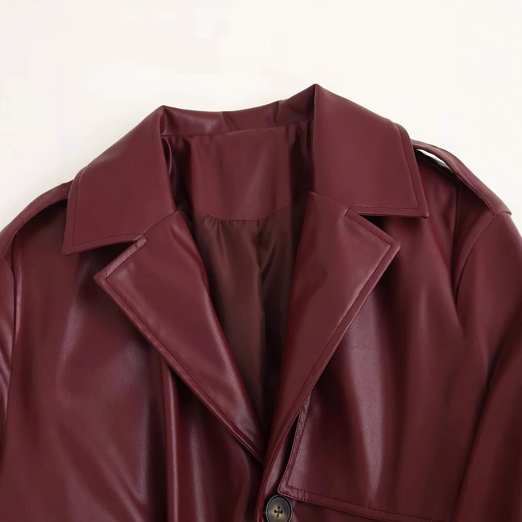 Chaqueta de Cuero Gabardina Larga para Mujer (3)