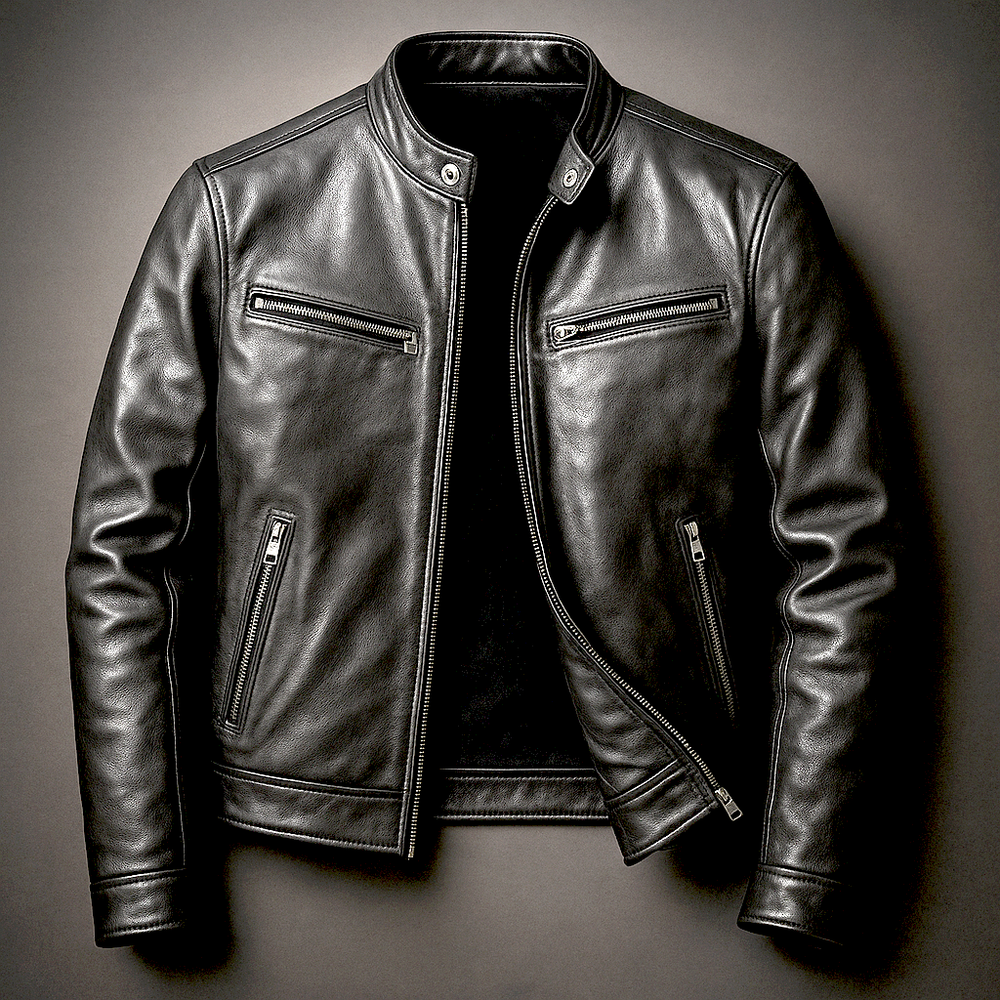 Chaqueta de Cuero Vintage para Mujer en Biker Schwarz