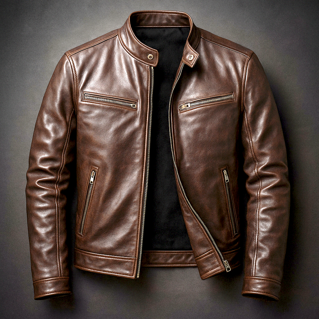 Chaqueta de Cuero Vintage para Mujer en Zigarrenbraun