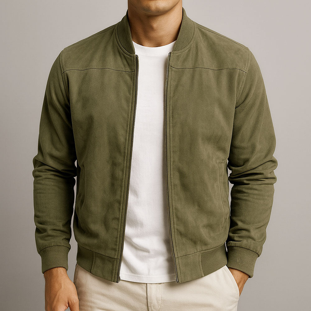 Chaqueta de Gamuza Estructurada para Hombre Otoño en Army Green
