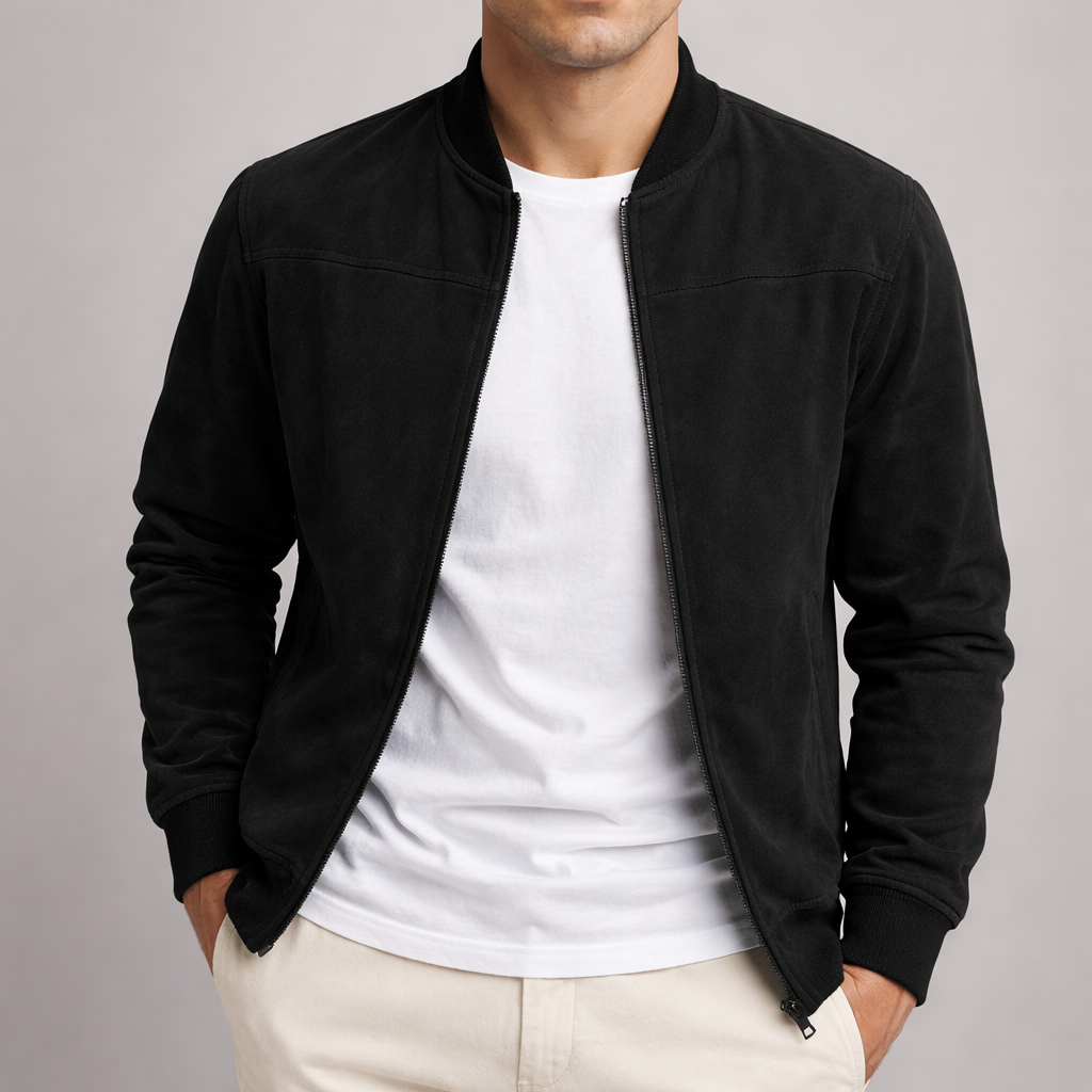 Chaqueta de Gamuza Estructurada para Hombre Otoño en Negro
