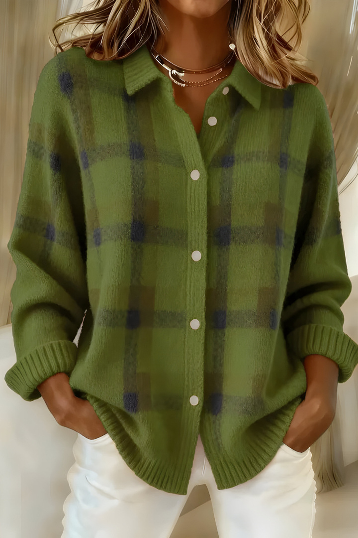 Chaqueta de Punto a Cuadros Acogedora en Verde