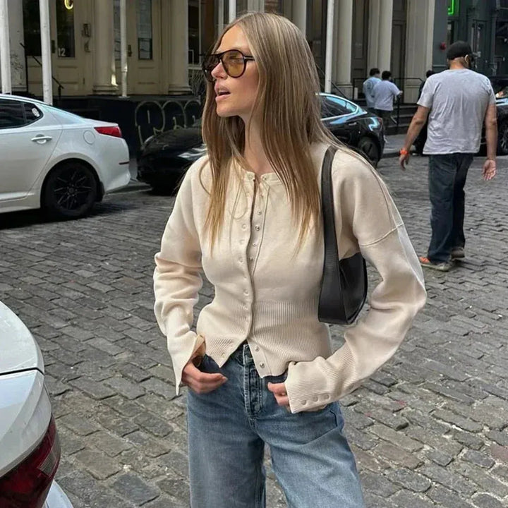 Chaqueta de Punto Acanalada Corta para Mujer (3)