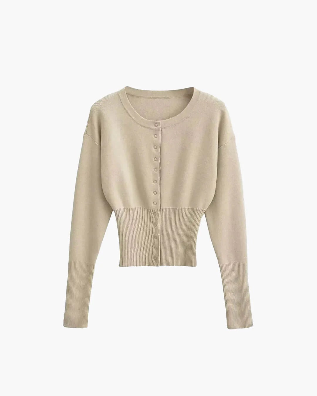 Chaqueta de Punto Acanalada Corta para Mujer en Beige