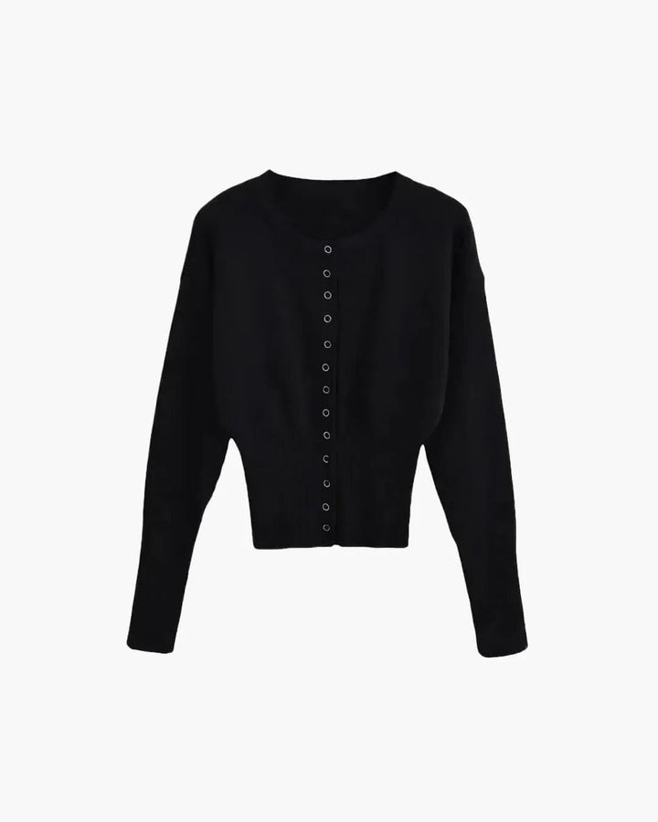 Chaqueta de Punto Acanalada Corta para Mujer en Negro