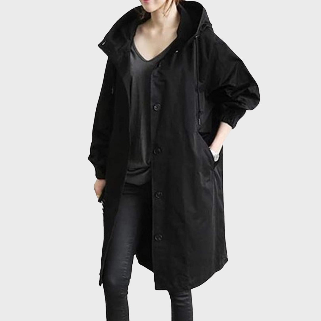 Chaqueta Impermeable Desenfadada Elegante Versátil en Negro