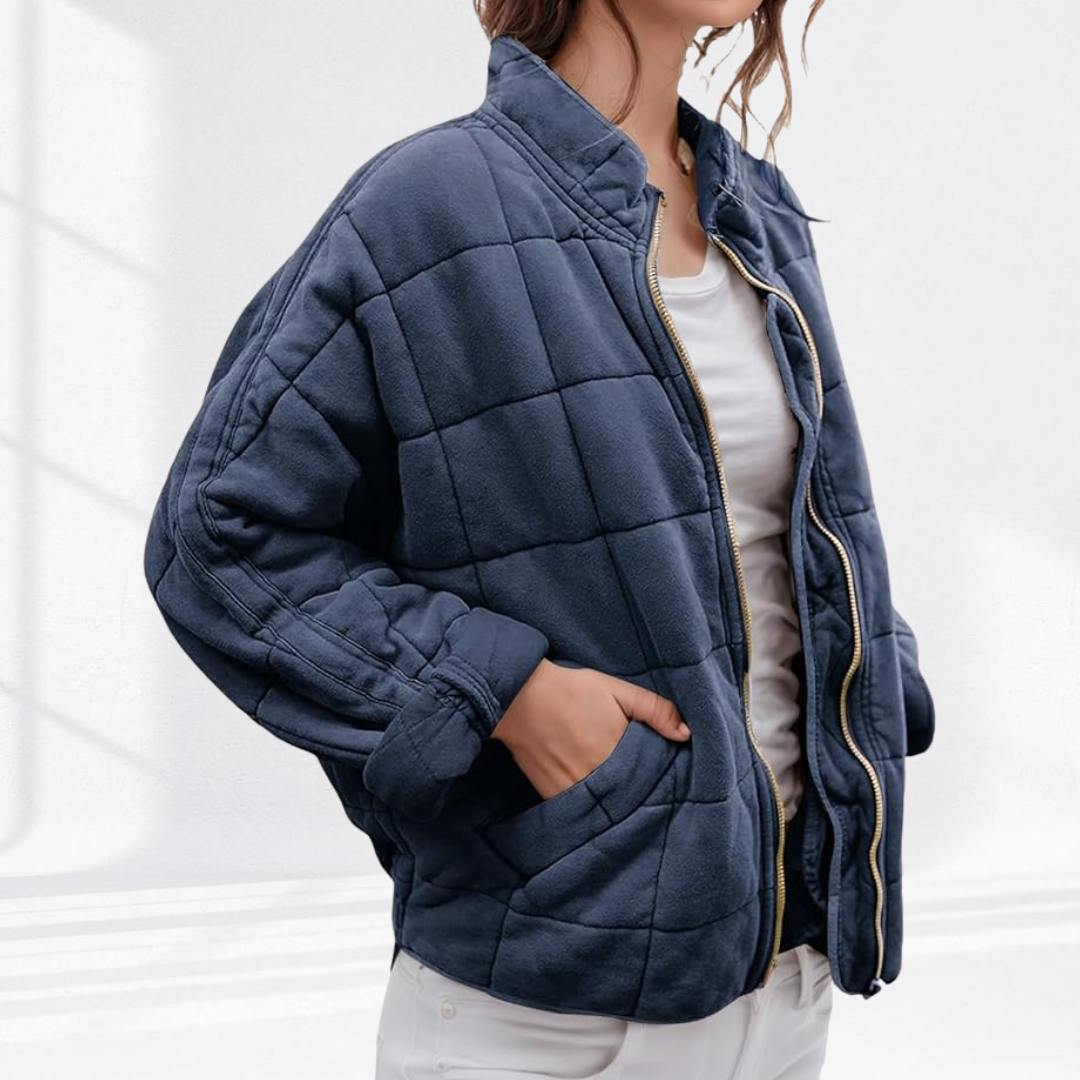 Chaqueta puffer acolchada de mujer para otoño en Azul marino