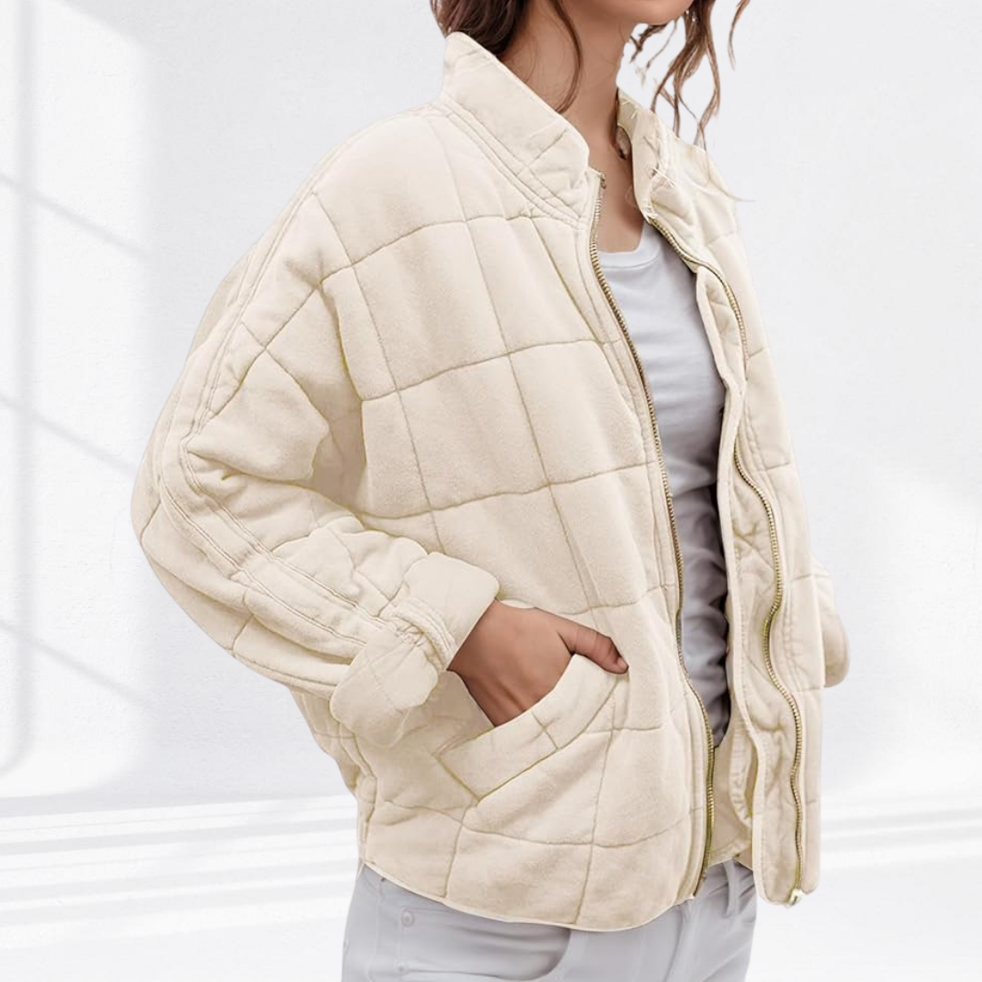 Chaqueta puffer acolchada de mujer para otoño en Crema