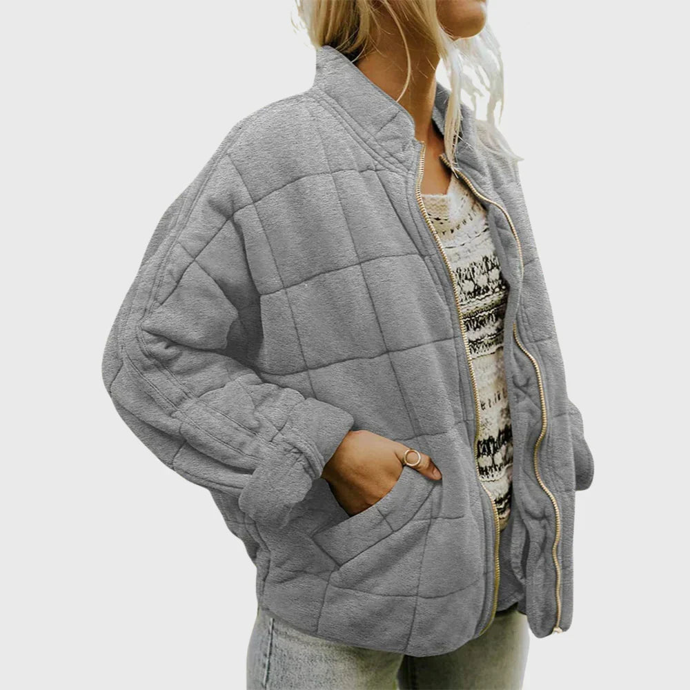 Chaqueta puffer acolchada de mujer para otoño en Gris