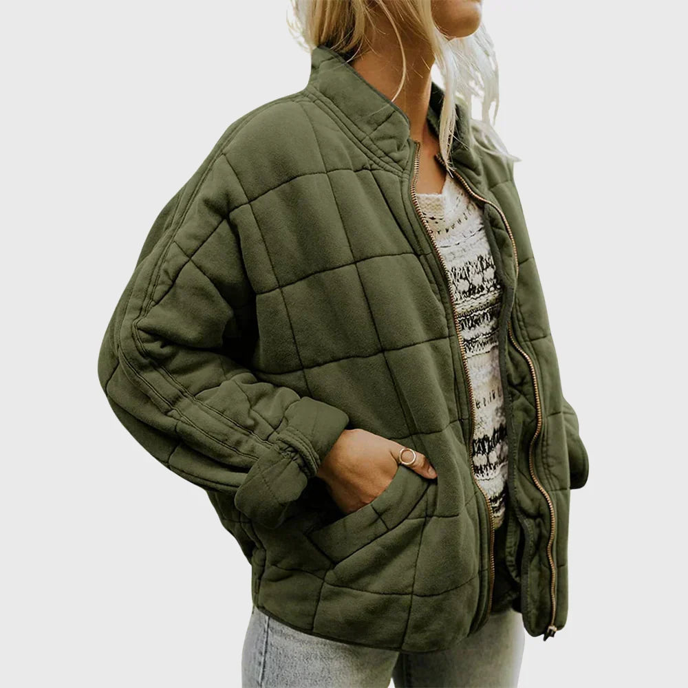 Chaqueta puffer acolchada de mujer para otoño en Sage Green