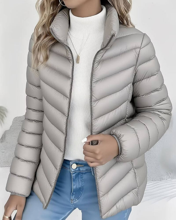Chaqueta puffer corta ajustada para mujer en Gris