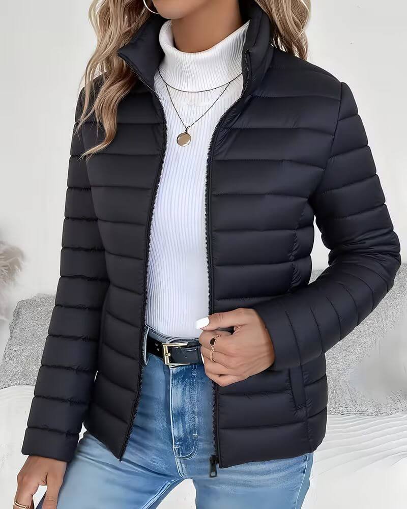 Chaqueta puffer corta ajustada para mujer en Negro