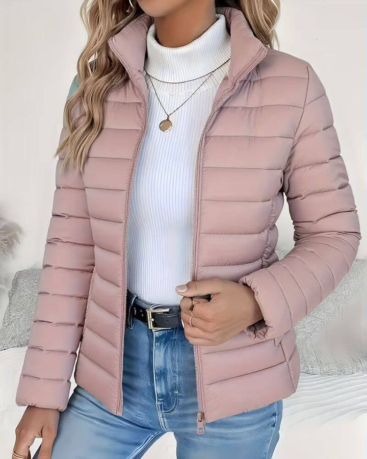 Chaqueta puffer corta ajustada para mujer en Rosa