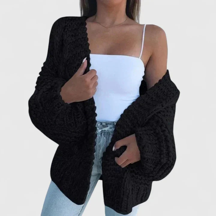 Chaqueta Punto Acogedora Elegante para Mujer en Negro