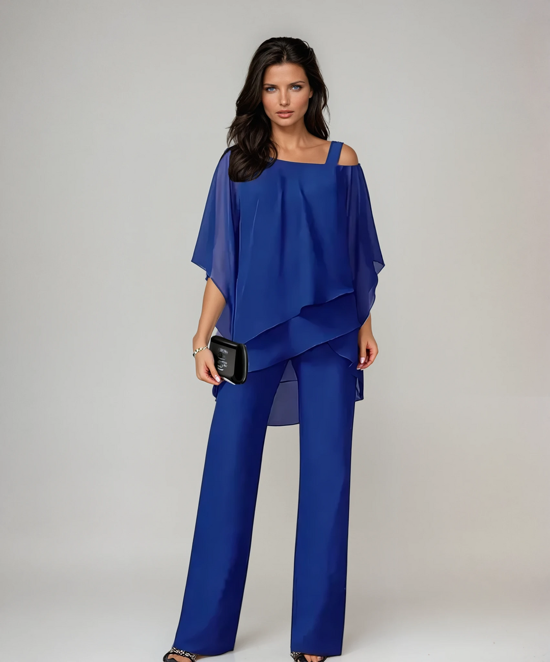 Conjunto Elegante Asimétrico de Capas en Azul