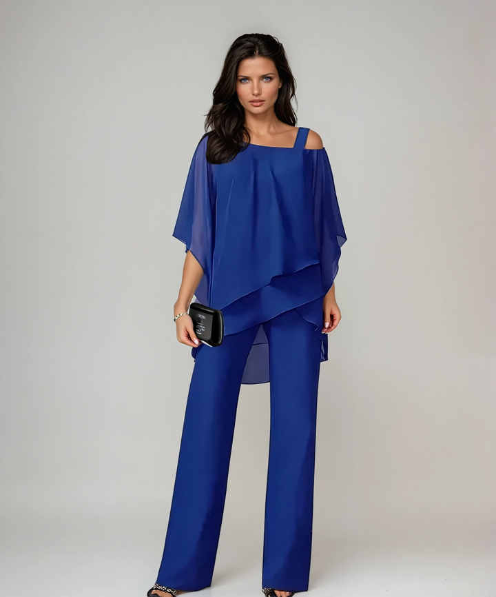 Conjunto Elegante Asimétrico de Capas en Azul