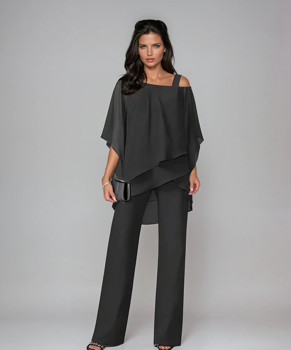 Conjunto Elegante Asimétrico de Capas en Negro