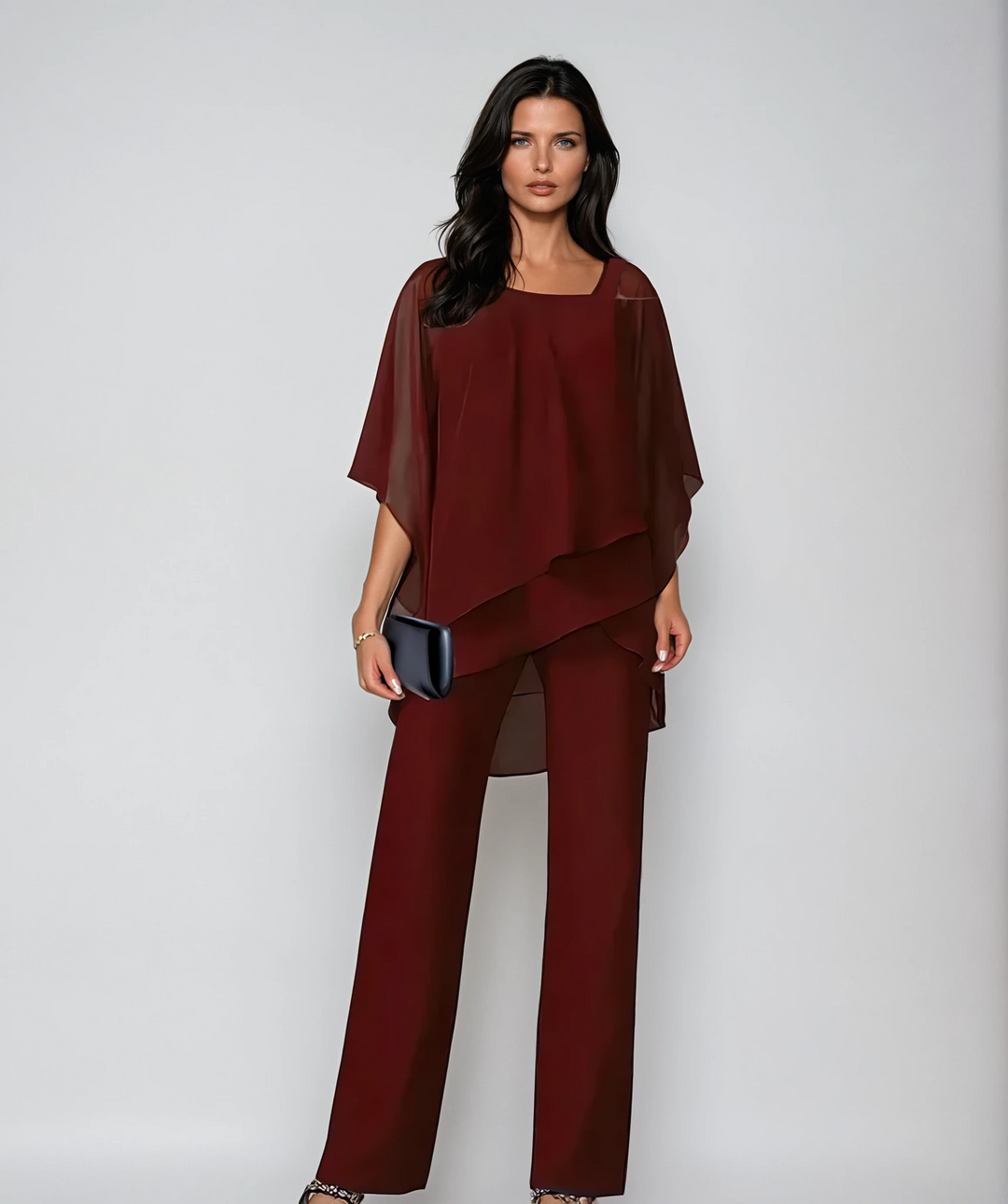 Conjunto Elegante Asimétrico de Capas en Rojo