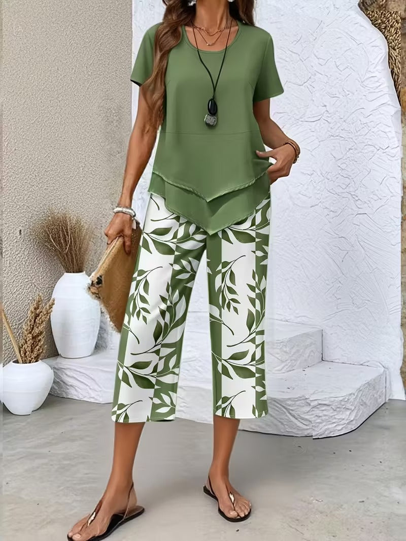 Conjuntos Mujer Estampado Botánico Casual en Verde