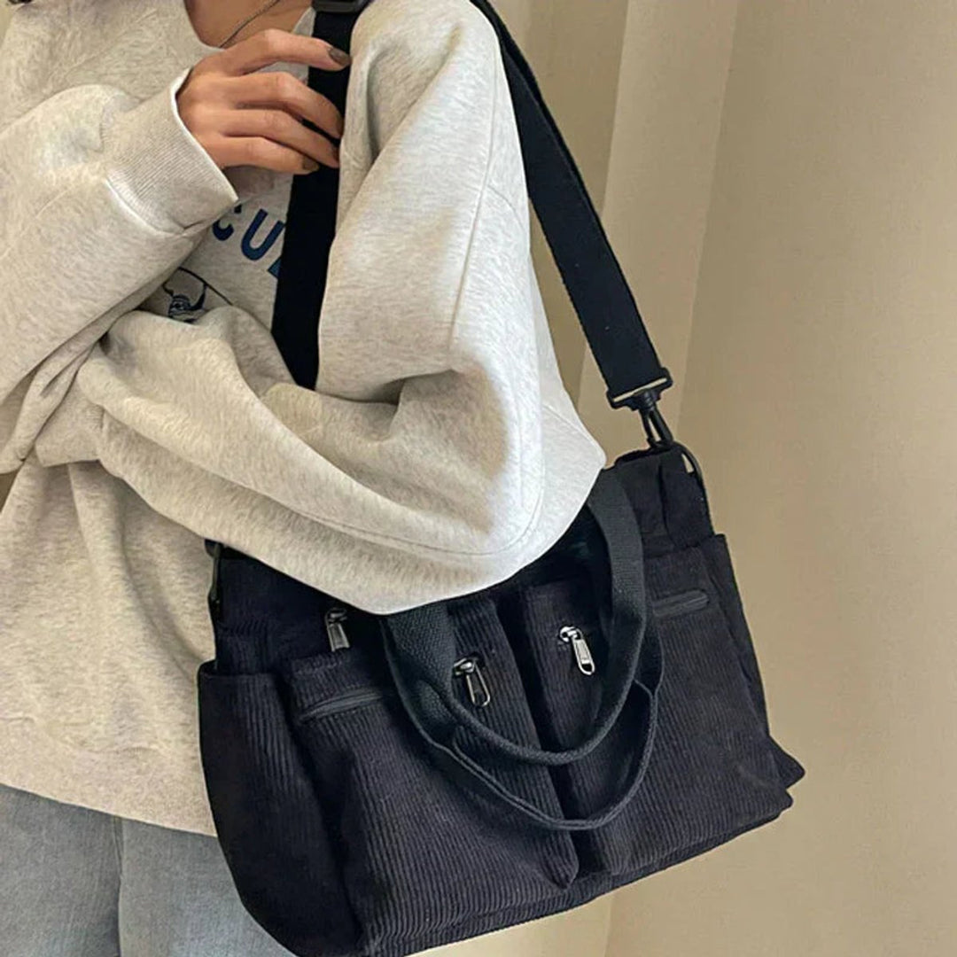 Corduroy Multi-Pocket Tote Bag Crossbody (2)