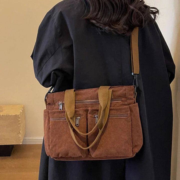 Corduroy Multi-Pocket Tote Bag Crossbody (4)