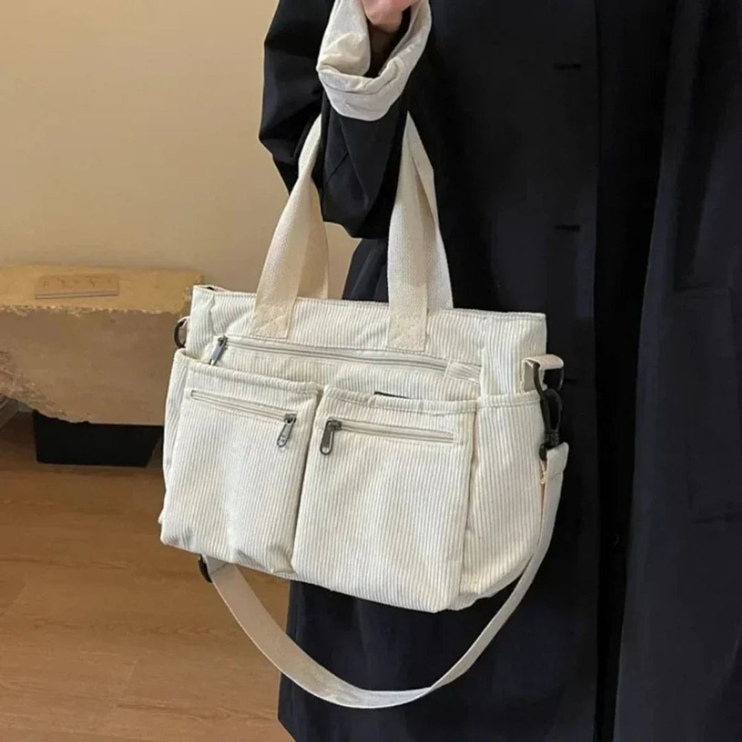 Corduroy Multi-Pocket Tote Bag Crossbody (5)
