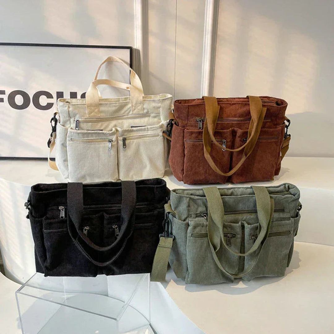 Corduroy Multi-Pocket Tote Bag Crossbody (6)