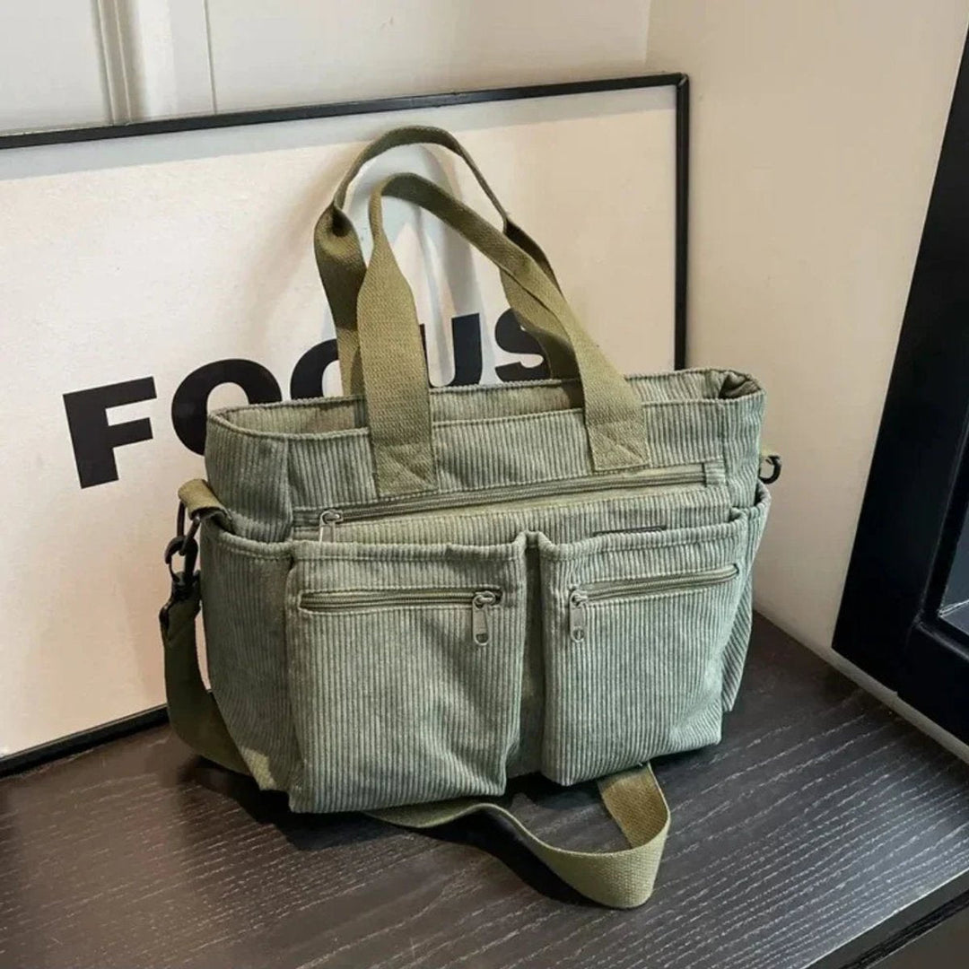 Corduroy Multi-Pocket Tote Bag Crossbody en Verde