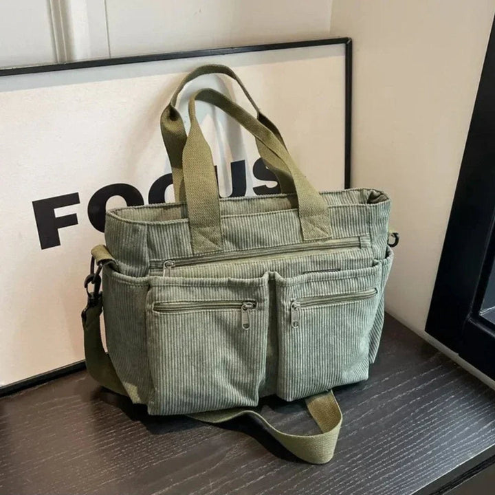 Corduroy Multi-Pocket Tote Bag Crossbody en Verde