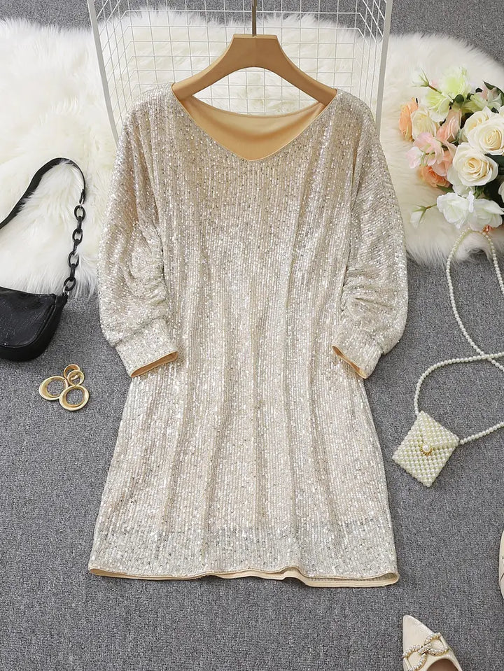 Damen Abendkleid Festlich Minilänge Pailletten (10)