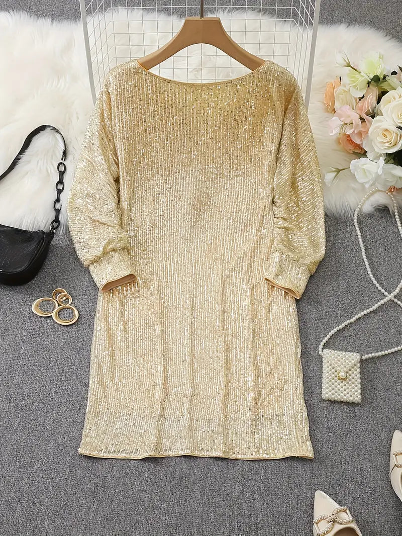 Damen Abendkleid Festlich Minilänge Pailletten (11)