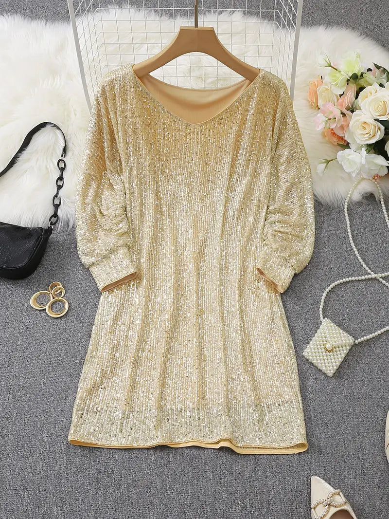 Damen Abendkleid Festlich Minilänge Pailletten (12)