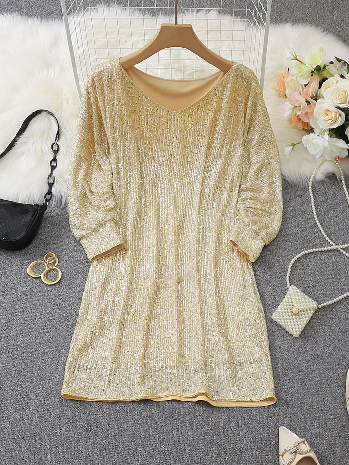 Damen Abendkleid Festlich Minilänge Pailletten (12)