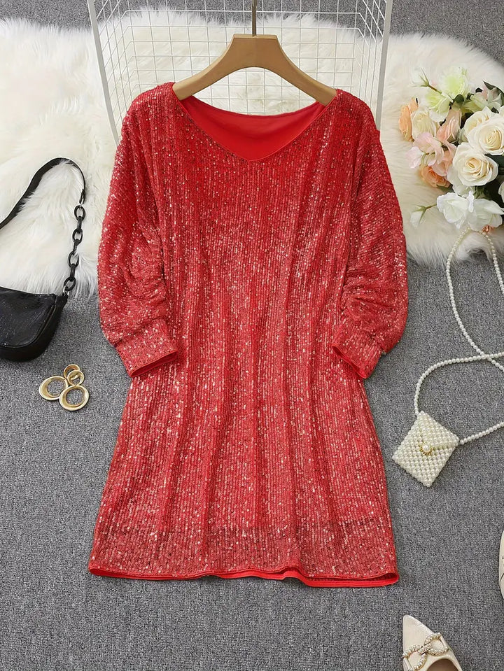Damen Abendkleid Festlich Minilänge Pailletten (13)