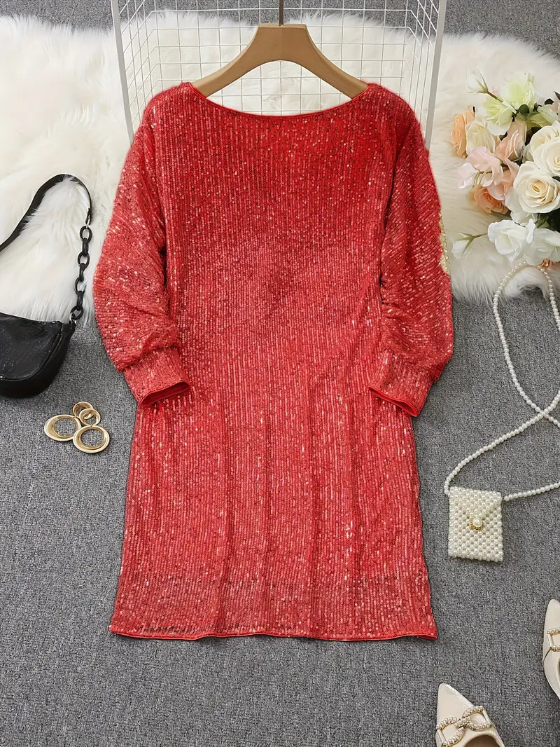Damen Abendkleid Festlich Minilänge Pailletten (14)