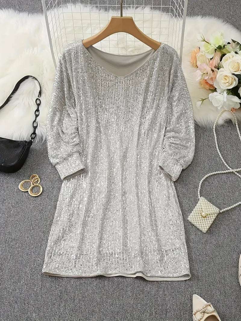Damen Abendkleid Festlich Minilänge Pailletten (4)