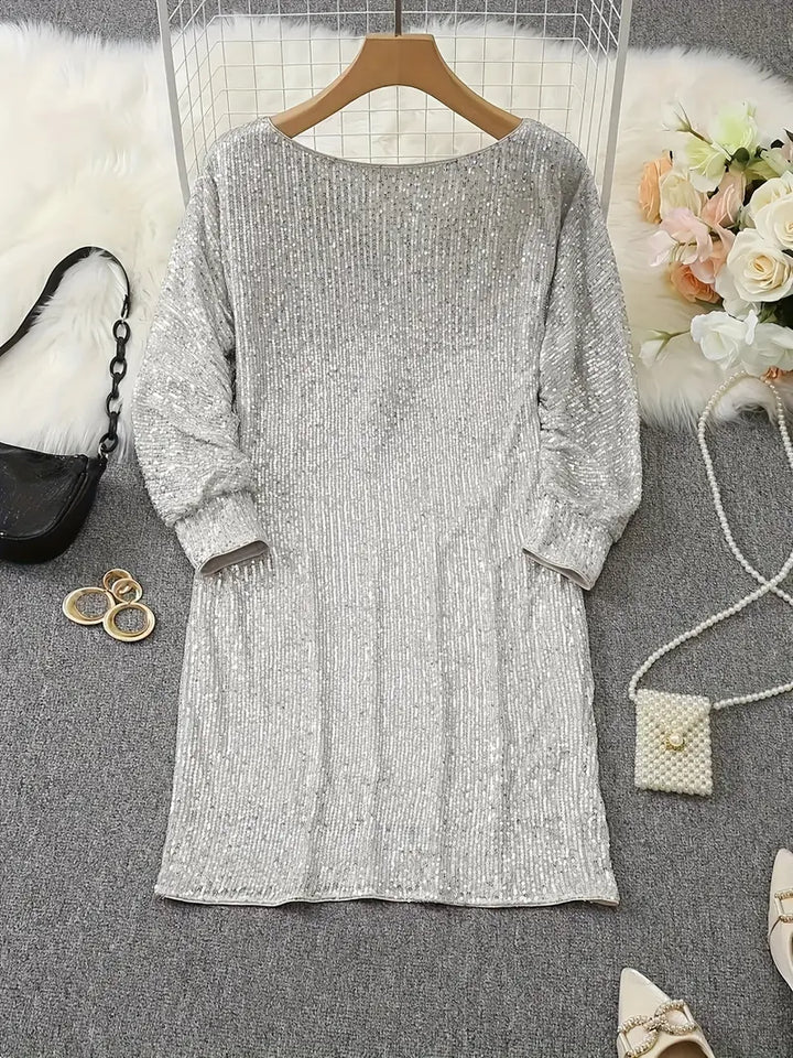Damen Abendkleid Festlich Minilänge Pailletten (5)