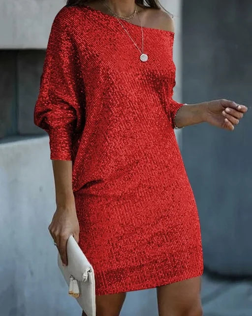 Damen Abendkleid Festlich Minilänge Pailletten in Rot