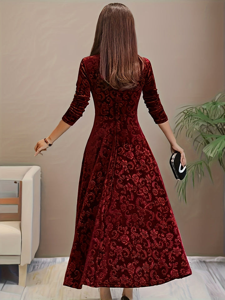 Damen Abendkleid Lang aus Samt mit Blumenmuster (10)