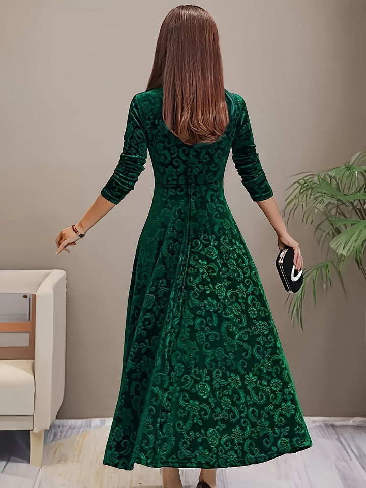 Damen Abendkleid Lang aus Samt mit Blumenmuster (11)