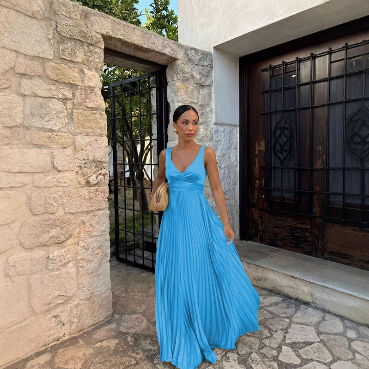 Damen Abendkleid lang mit Plissees (3)