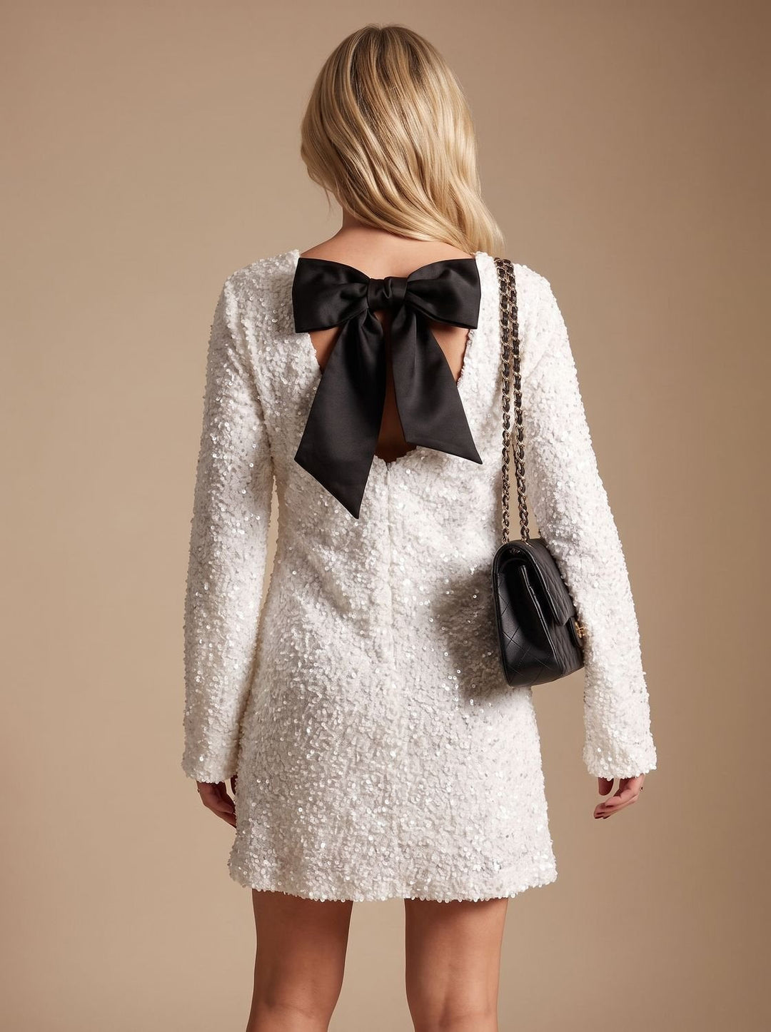 Damen Abendkleid Mini Langarm mit Pailletten (3)
